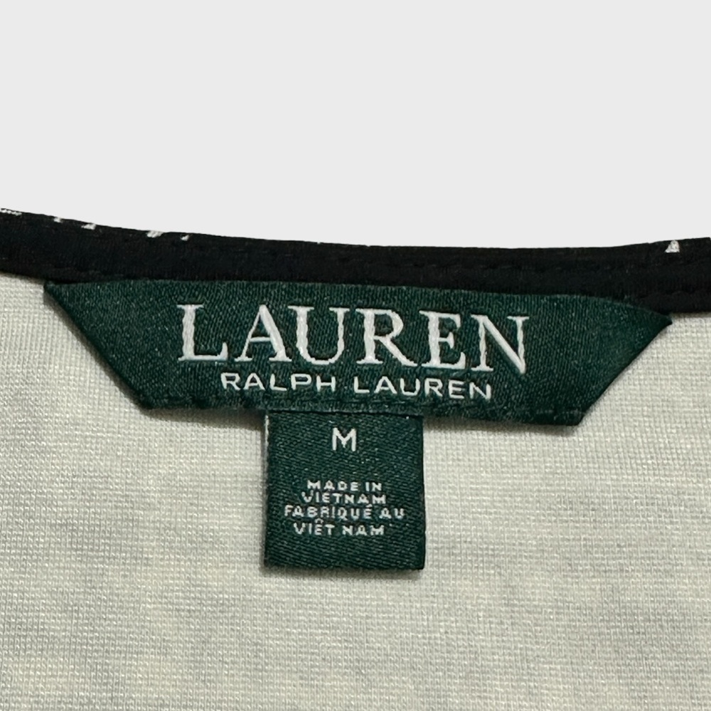 Lauren Ralph Lauren Top Tee Women's Medium Black White Blue Houndstooth Stretch - Picture 5 of 11